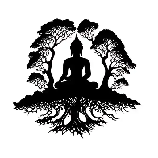 buddha trees background looking tattoo design idea