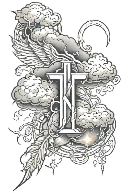 5/6 7/27 6/28 4/3 in roman numerals with a cloud and lightning background  tattoo design idea