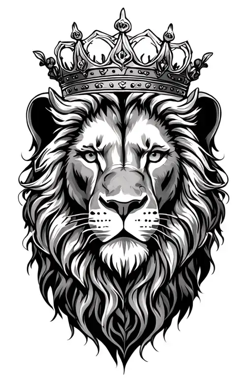 CROWNED LION HEAD HALF FLOWERS tattoo design idea