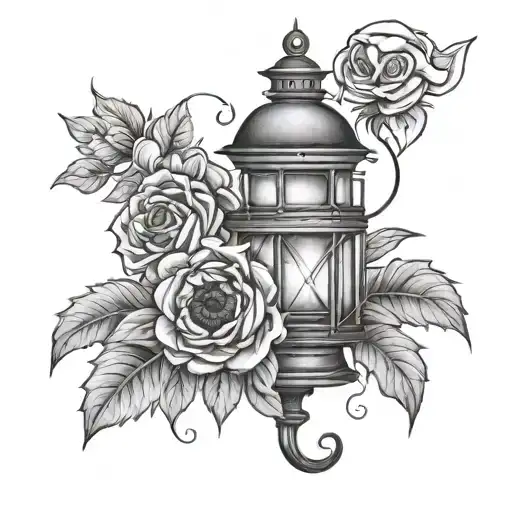 lantern sunflower and rose intertwined tattoo design idea