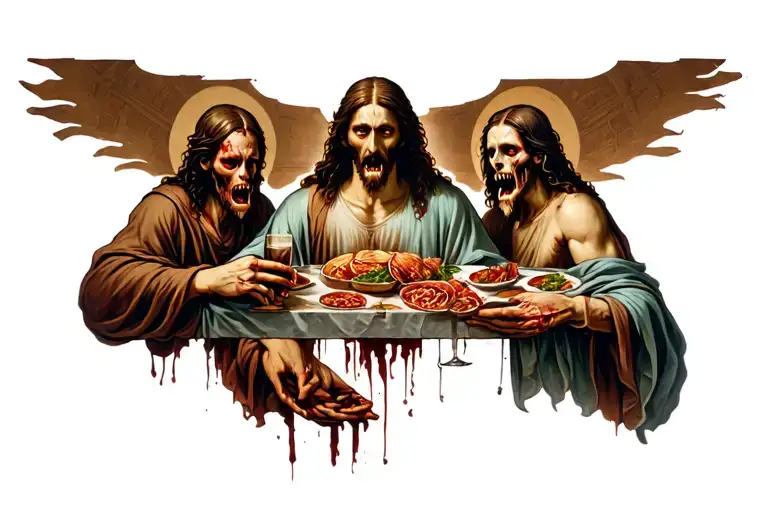 last supper of zombies eating Jesus  tattoo design idea