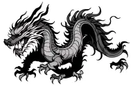 single head traditional Japanese dragon without wings black and grey full length design tattoo design idea