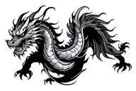 single head traditional Japanese dragon without wings black and grey full length design tattoo design idea