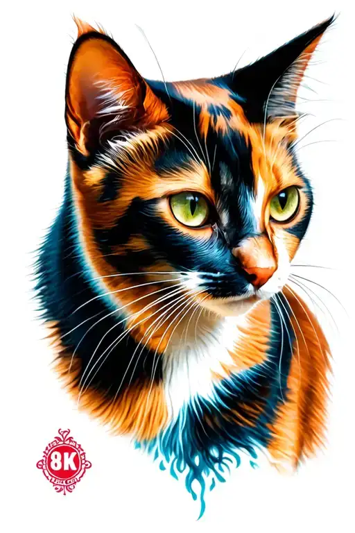 calico cat with one ear tattoo design idea