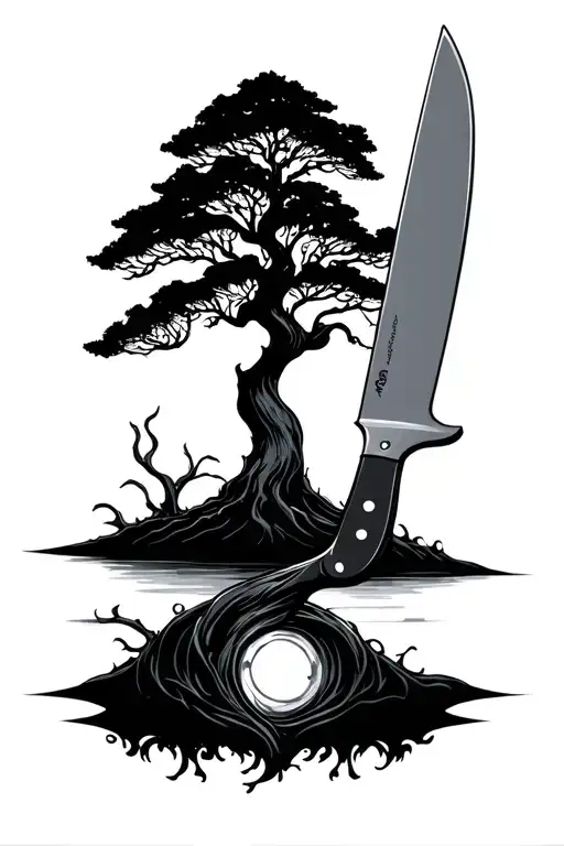 chef knife and tree of life tattoo design idea