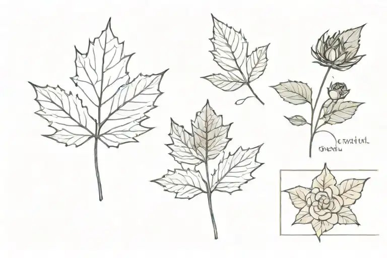 Three small rectangles arranged, incorporating maple leaf and tudor rose tattoo design idea
