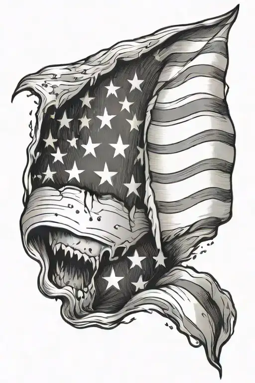 American flag ripping through skin opening tattoo design idea