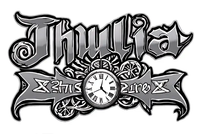 "Jhullia" jerusalem cross combined with 22 backgrounf with a clock of time tattoo design idea