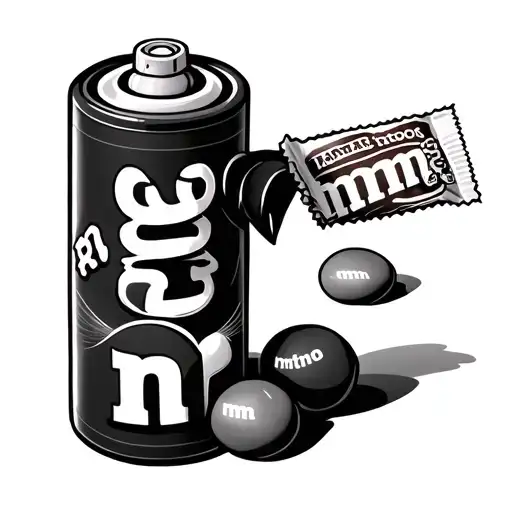 Tattoo of a AAA battery eating a packet of m&m’s tattoo design idea