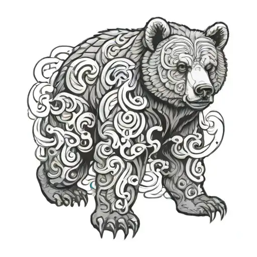 bear with smoke japanese style tattoo design idea