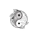 yin yang symbol style with half koi fish and the other half the lotus tile from avatar the last airbender with only outl tattoo design idea