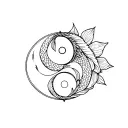 yin yang symbol style with half koi fish and the other half the lotus tile from avatar the last airbender with only outl tattoo design idea
