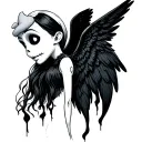 Side profile of Sally from the nightmare before Christmas as an angel with poison tattoo design idea