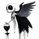 Side profile of Sally from the nightmare before Christmas as an angel with poison tattoo design idea