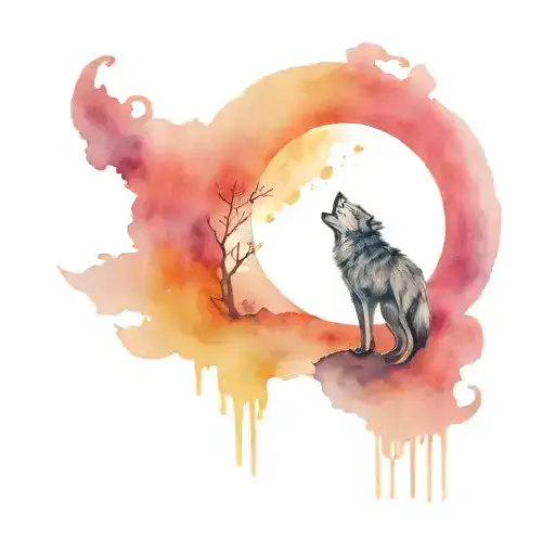 wolf and wolf baby howling at the moon  tattoo design idea