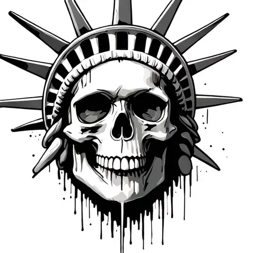 Statue of Liberty skull with graffiti wall tattoo design idea