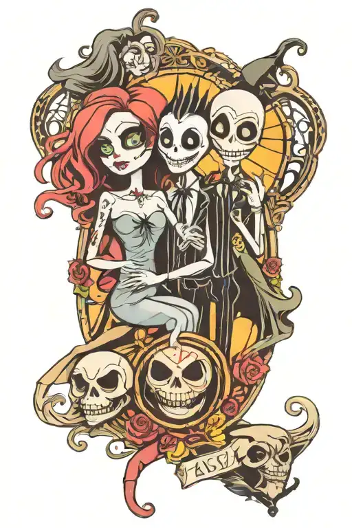 jack, sally, lock, shock, barrel, zero tattoo design idea