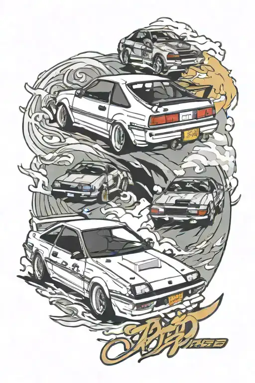 toyota Ae86 sprinter trueno spinyer apex initial D tattoo design idea