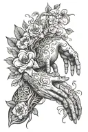 create a tattoo of the creation of Adam hands with vines and flowers and the quote "the harder the rain honey, the sweet tattoo design idea