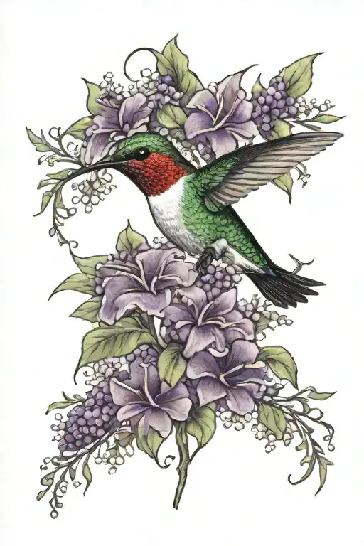hummingbird and butterfly bush vines tattoo design idea