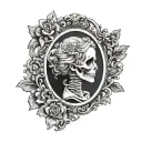 female skeleton cameo with Victorian frame tattoo design idea