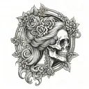 female skeleton cameo with Victorian frame tattoo design idea