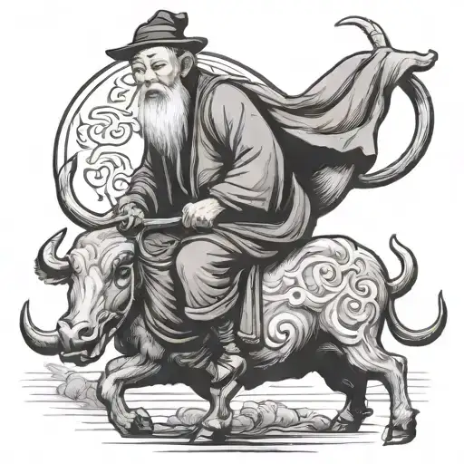 old chinese man riding ox tattoo design idea
