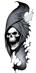 Hooded Reaper Silohuette, Smoke, Fire, Scary, Bat Wings tattoo design idea