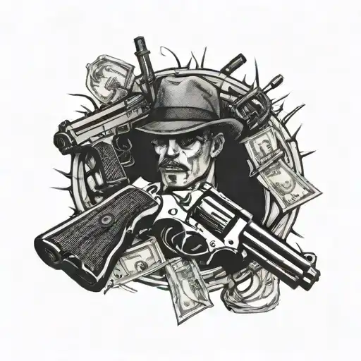 mafia guns money tattoo design idea