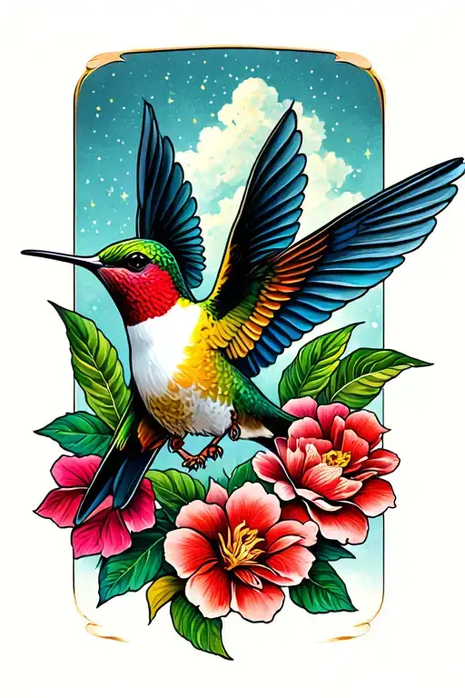 hummingbird flying tattoo design idea