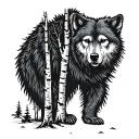 alder tree birch tree bear wolf silhouette tattoo design idea