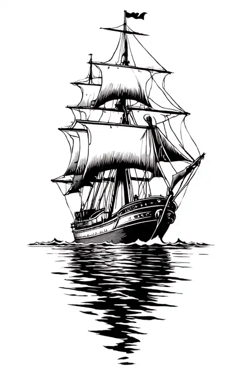 ship sailing through a sea tattoo design idea