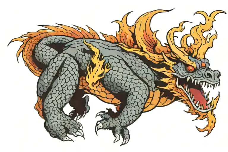 dragon head on my left hand breathing fire through my thumb and index finger tattoo design idea