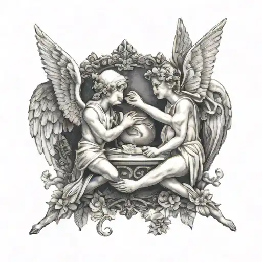 Cupid and nun's vices tattoo design idea