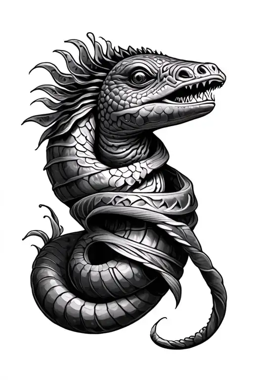 eel wrapped around tiki underwater tattoo design idea