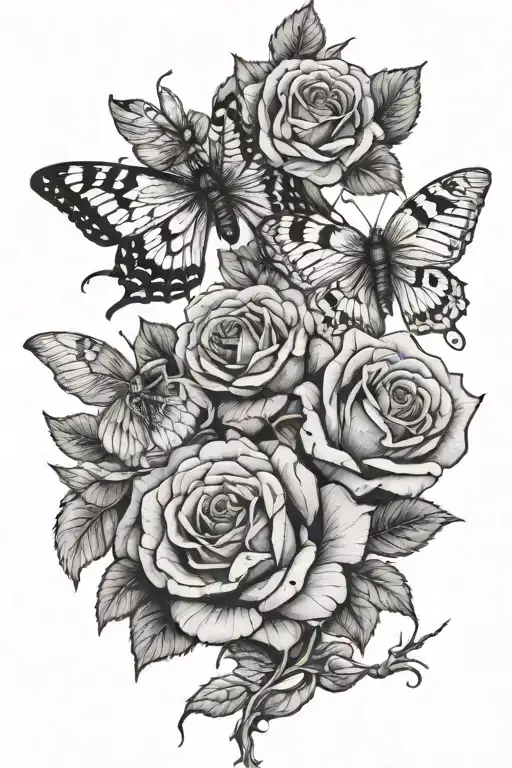 roses and moths tattoo design idea