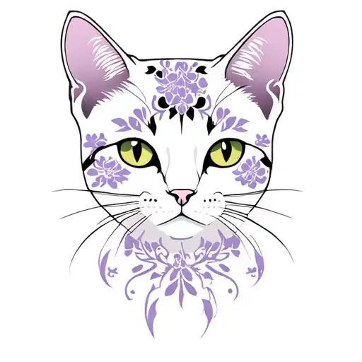 cat and lilac tattoo design idea