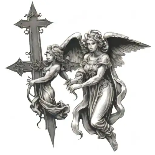 good figting evil..angels and cross tattoo design idea