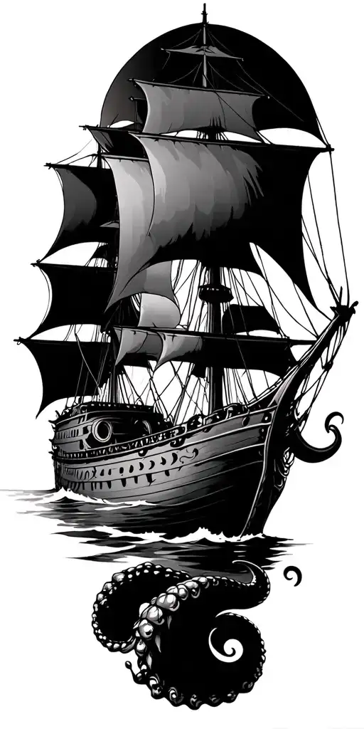 Kraken + sailing ship tattoo design idea
