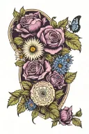 purple heather, English rose, thistle, blue cornflower, daisy, shield maiden tattoo design idea