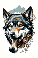 All the right arm. Mountain, paragliding, wolf dog, hieroglyph, gear, steampunk, riceieres, waterfalls tattoo design idea