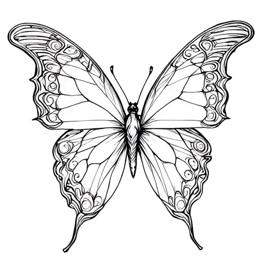 neat butterfly with thin lines and sharp corners, masculine style, gothic tattoo design idea
