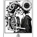 lamoreaux tarot card with skeleton lovers and sunflowers on edge tattoo design idea