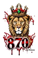bloody Leo with green jewel Crown inside of the state of Arkansas. Numbers 870 Old English font down below it. tattoo design idea