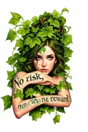 poison ivy vines wrapped around arm with the words " No risk, no reward " tattoo design idea