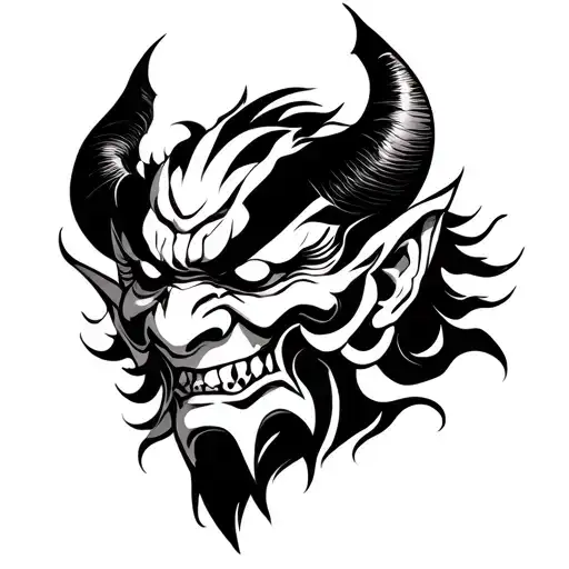 Demon Japanese oni face tattoo design idea