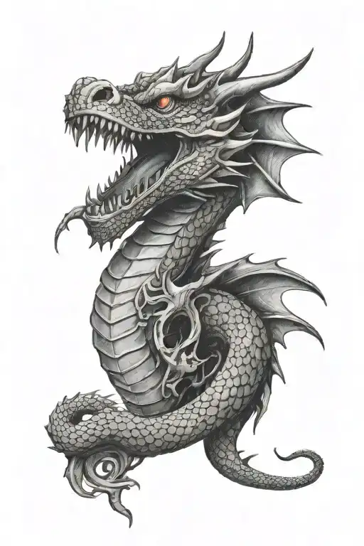 dragon on its back with a human head in its mouth tattoo design idea