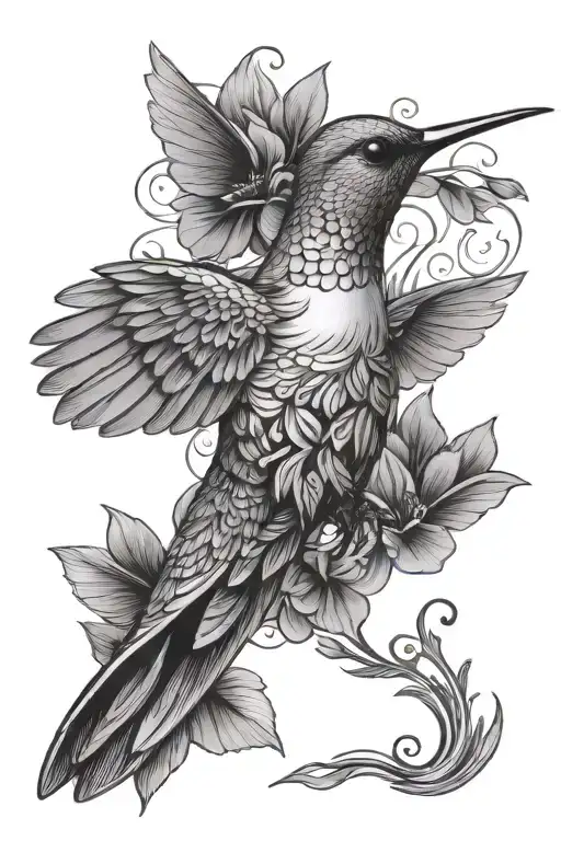 humming bird with heart pattern feathers  tattoo design idea