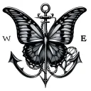 anchor with a compass butterfly  tattoo design idea