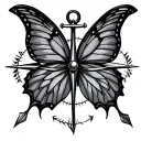anchor with a compass butterfly  tattoo design idea